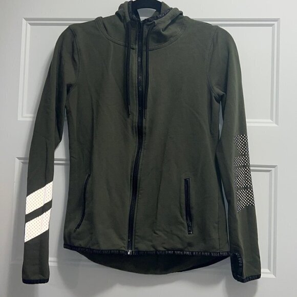 PINK Victoria’s Secret Army Green Zip Up Hoodie Size XS - Picture 2 of 10